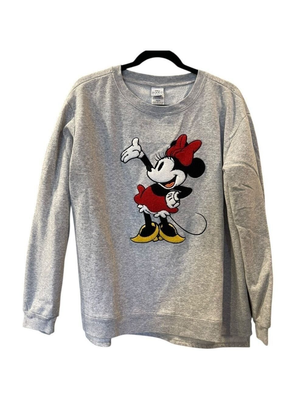 Disney Women’s Embroidered Crew Neck Sweater Pullover Minnie Mouse Grey Size XXL